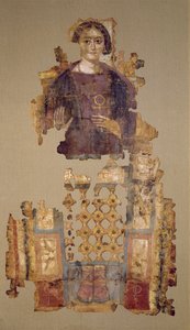Sudario que representa a una mujer sosteniendo un ankh, de Antinoe, siglo III-IV